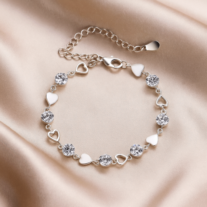 Silver Heart Zircon Bracelet