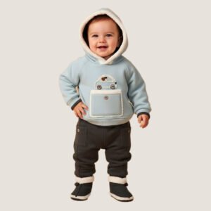 Baby Blue Hoodie & Charcoal Pants Winter Set