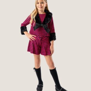 Girls Pink & Black Houndstooth Set with Plush Trim