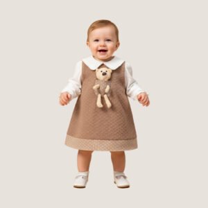 Baby Beige Teddy Pocket Dress with White Collar