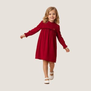 Girls Red Long-Sleeve Smocked Dress