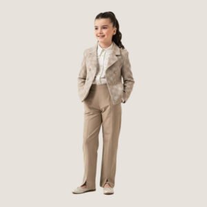 Girls’ Beige Blazer with Tailored Pants Set